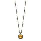 Shey Couture Sterling Silver with 14K Accent 18 Inch Antiqued Checkerboard Cushion Citrine Necklace